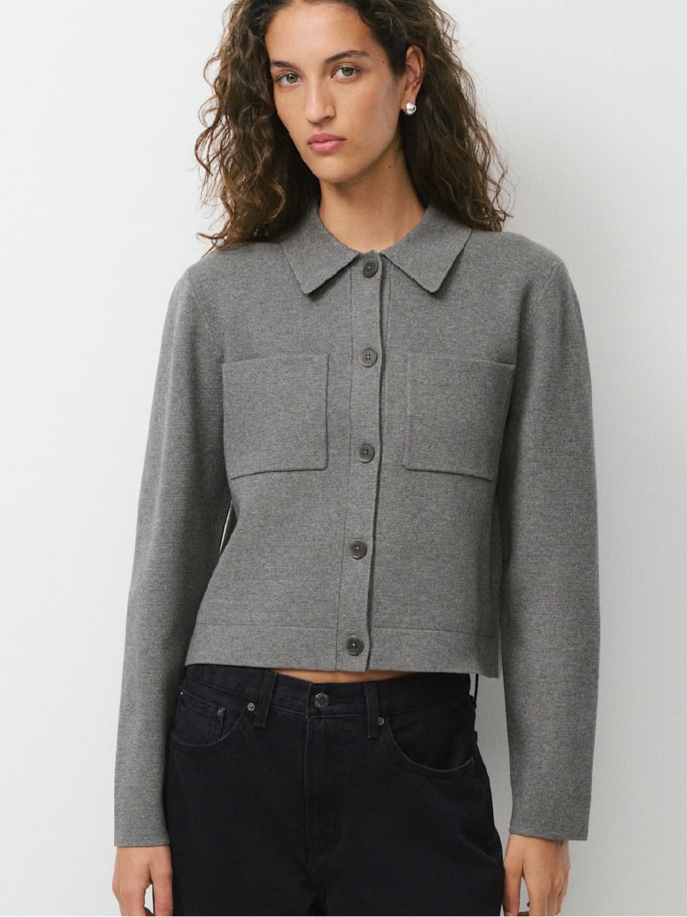 Loft  Gray Button Down Knit Pocket Cardigan Sweater